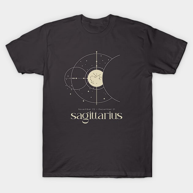 Sagittarius Zodiac Sign Minimalist Aesthetic Design T-Shirt by Vermint Studio